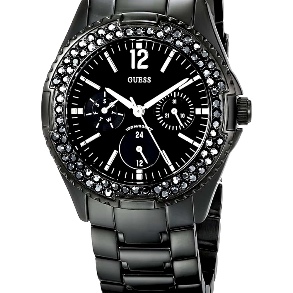 Guess Black Chronograph Watch with Crystal Accents